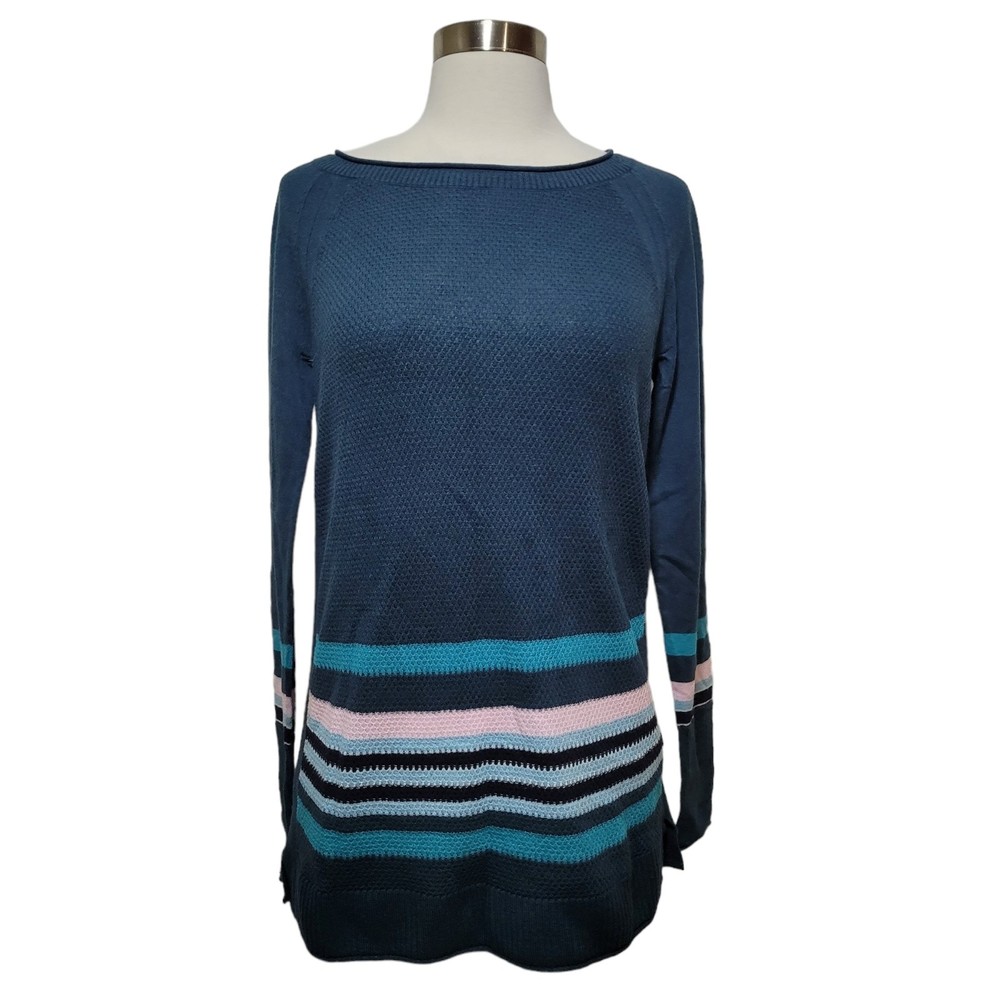 NWT T by Talbots Green Waffle Knit Long Sleeve Stripe Top Size XS
